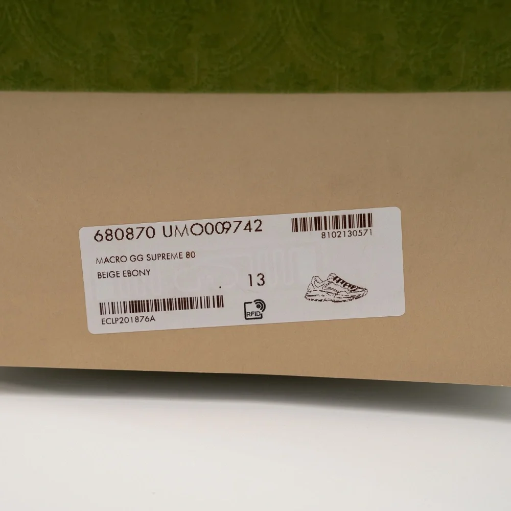 Size G 13 US 13.5 Gucci 100 Rhyton Sneaker Beige Monogram Macro GG Canvas - Picture 13 of 13